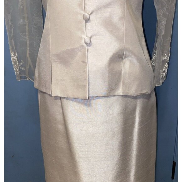 JESSICA HOWARD Women's Champagne Color Sheer Sleeve Blouse 2pc Suit Long Skirt 6 - Picture 9 of 16